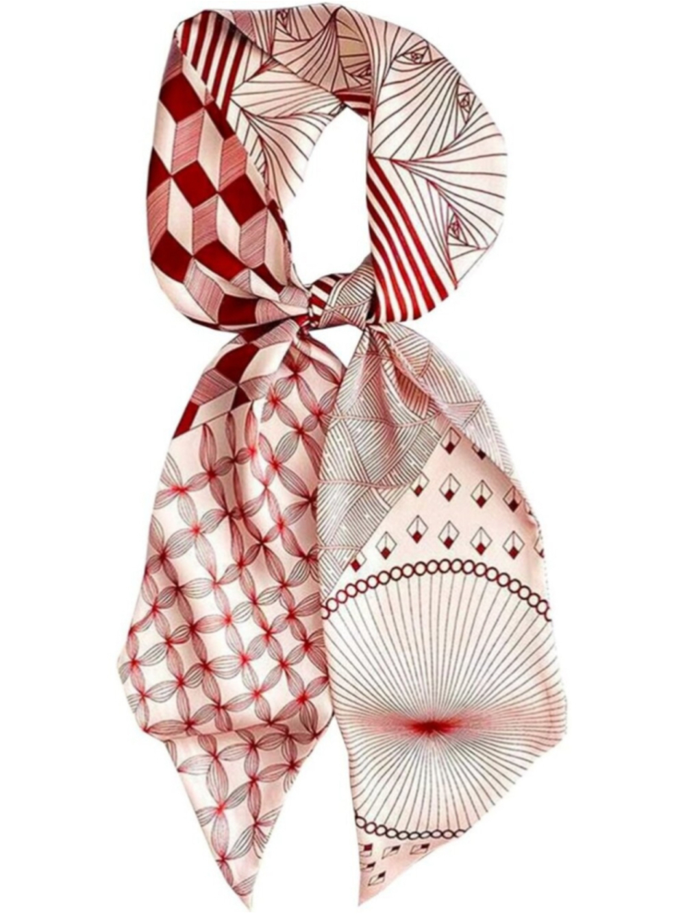 Women's Pink Geometry Head Fashion Scarves Long Skinny Silky Hair Bags Scarf